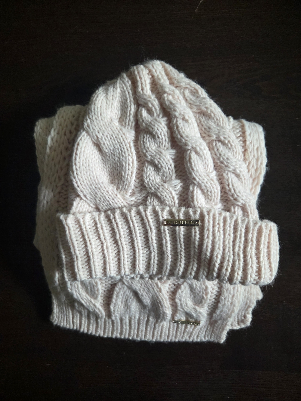 Michael Kors Pink Cable Knit Beanie & Scarf Set